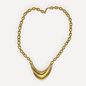 Vintage 80s Napier Gold Tone Thick Beaded Necklace V-shape Crest Pendant